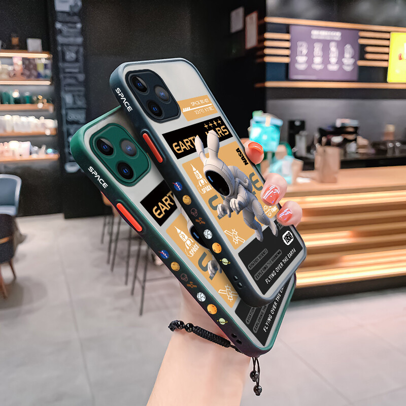 Hontinga Casing Case For Xiaomi Redmi Note 7 Note7 Pro Case Cartoon Astronaut Side Edge Pattern Design Clear Transparent Phone Case Full Cover Lens Camera Protector Casing Hard Case For Boys For Girls
