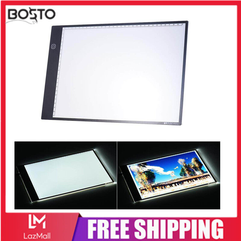 Portable A4 LED Light Box Drawing Tracing Tracer Copy Board Table Pad Panel Copyboard with 3-mode Brightness Black Edge Scale for Artist Animation Sketching Architecture Calligraphy Stenciling