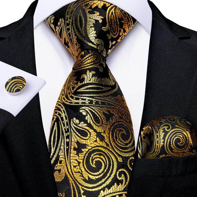 Fashion Men Tie Luxury Yellow Blue Striped Paisley Plaid Silk Wedding Tie For Men DiBanGu Designer Hanky Cufflinks Gift Tie Set