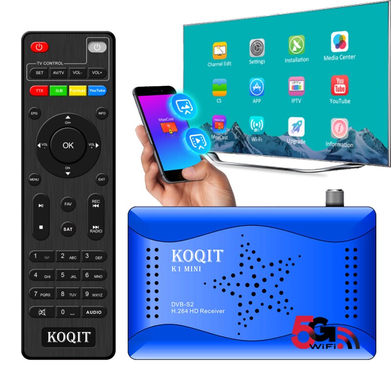 KOQIT Bộ Giải Mã Vệ Tinh 5G Mini K1 Bộ Thu Truyền Hình Vệ Tinh Bộ Tìm Thụ Thể Meecast DVB S2 Từ Xa Thông Dụng Internet Youtube T2-MI