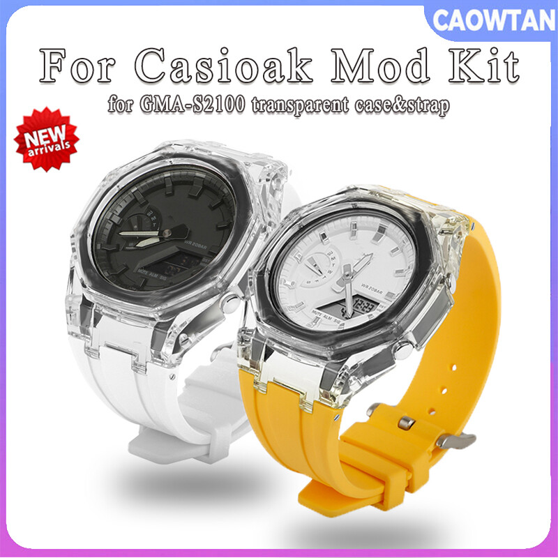 For GMA-S2100 3rd Modified Accessories Strap GMAS2100 Gen3 Transparent Case Rubber Strap Adapter For Casioak Watch Band MOD Kit