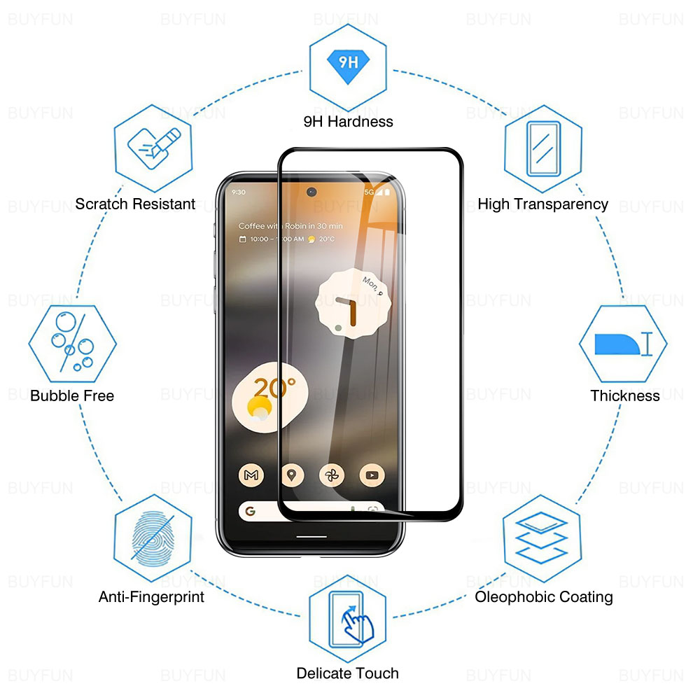 For Google Pixel 6a Pixel6a 6.1'' 6in1 HD Black edge tempered glass Screen Protector For Google Pixel 6 Pixel6 Camera Lens Film