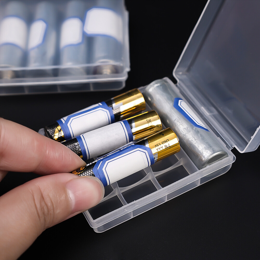 4Slots Hard Plastic Battery Storage Boxes AA /AAA Battery Holder Container Box With Clips