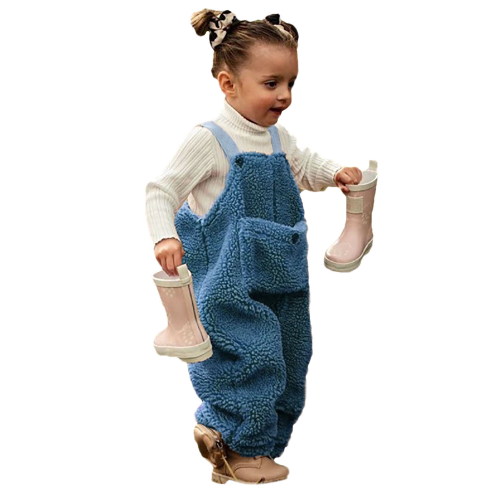 Toddler Kids Baby Girl Boys Solid Flannel Suspender Pants Overalls Warm Winter
