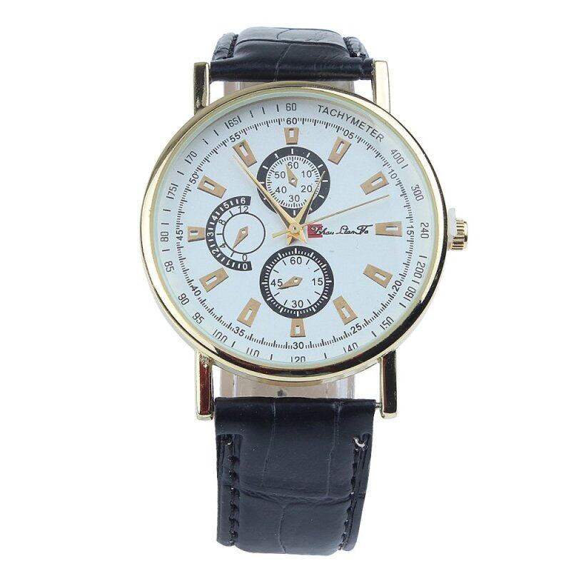 Business Watch 2016 Fashion Men PU Leather Three Eyes Quartz Watch Luxury Casual Wristwatch Relogio Masculino Clock (Black) Malaysia