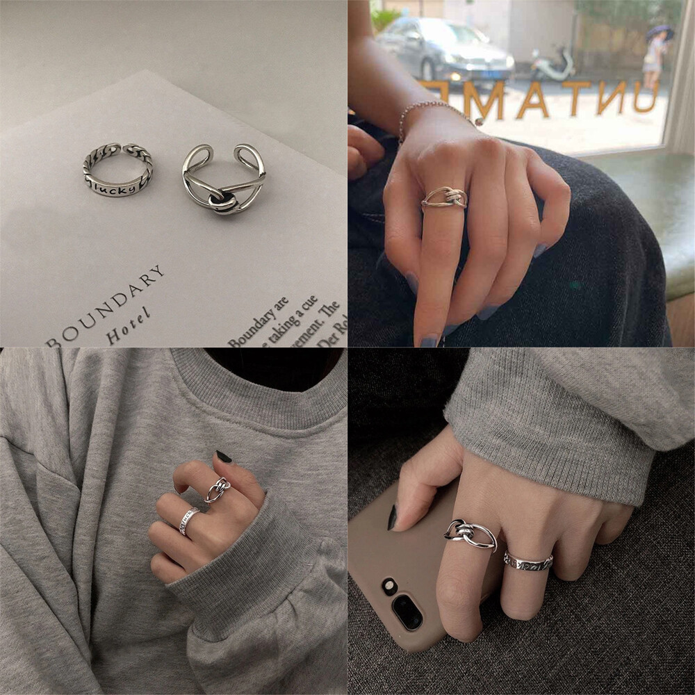 sanhe 2pcs Cross Open Ring Female Cold Wind Personality Net Red Index Finger Ring Ins Tide Thai Silver Retro Fashion Ring