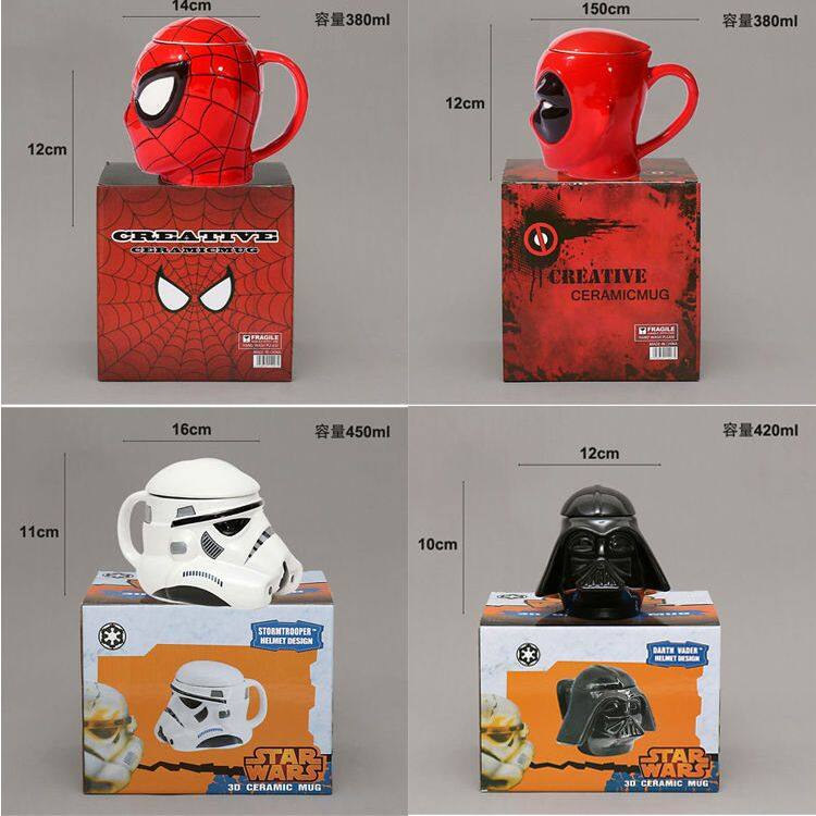Cốc họa tiết ngộ nghĩnh quà tặng sáng tạo xu hướng cá tính Mug truyện tranh MARVEL Spider-Man Iron Man cup.