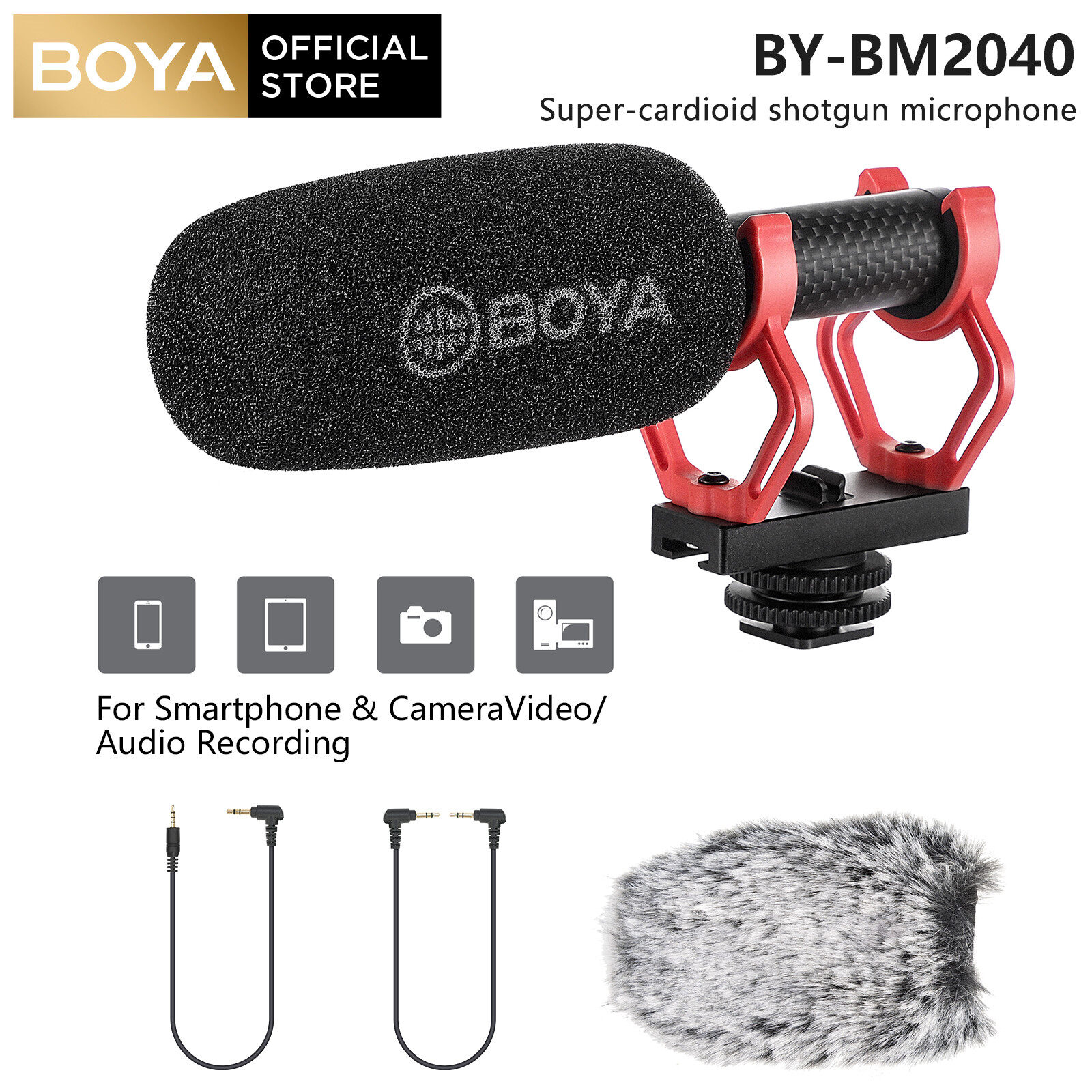BOYA BY-BM2040 Professional Super Cardioid Video Microphone with Shock Mount, Camera Microphone Kit for Smartphone/DSLR Camera/Camcorder, Perfect for Interview/Video Recording