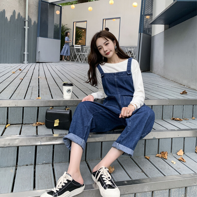 Spring and autumn plus size fat mm denim overalls female small new loose net red age-reducing nine-point pants