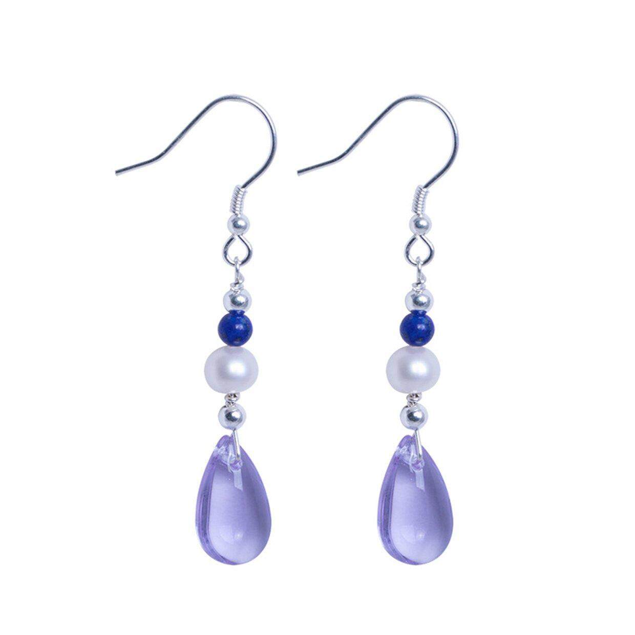 Cele S925 Bạc Ngọc Trai Tự Nhiên Mặt Đá Lapis Lazuli Bông Tai Nữ