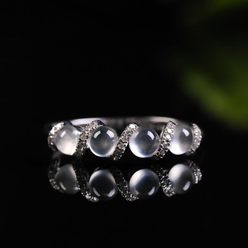 PANAOBEN⭐Silver 925 Earrings Original Design Natural Chalcedony Irregular Shape Winding Round Bead Opening Adjustable Ring Retro Charm Women Jewelry Ring Korean Fashion Accessories Couple Ring For Men Vintage