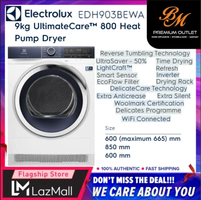 ELECTROLUX (EDH903BEWA) 9KG ULTIMATECARE™ 800 HEAT PUMP CLOTHES DRYER - WIFI CONNECTED