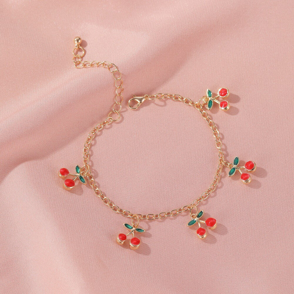 【PrettySet】Lovely Cherry Shape Gold Bracelets Charm Sweet College Style Bracelets Bang P54les Fashion Jewelry