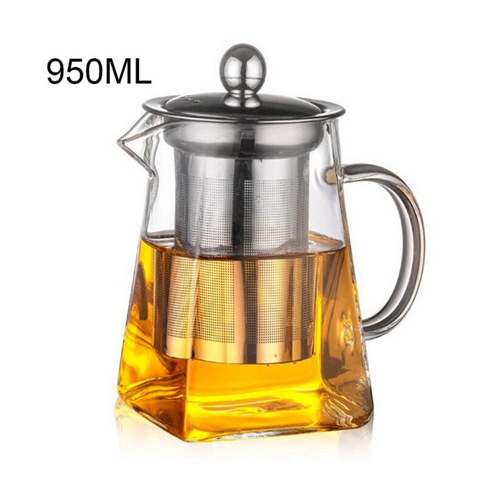 350ml/550ml/750ml/950ml Clear Borosilicate Square Glass Teapot with Stainless Steel Infuser Strainer for Blooming Loose Leaf Tea