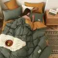 【JJT】4 in1 Bedsheet Sets Solid Color Comforter Quilt Cover Mattress Protector Flat Bedsheet Set with 2 Pillowcases for Women Kids Single/Queen/King/Spuer King Size