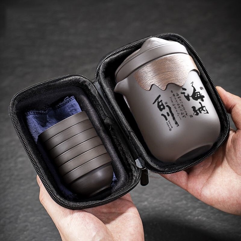 Portable Travel Tea Set Small Set Outdoor Tea Bag Ceramic Portable Zisha Tea Set Quick Cup Set Customization