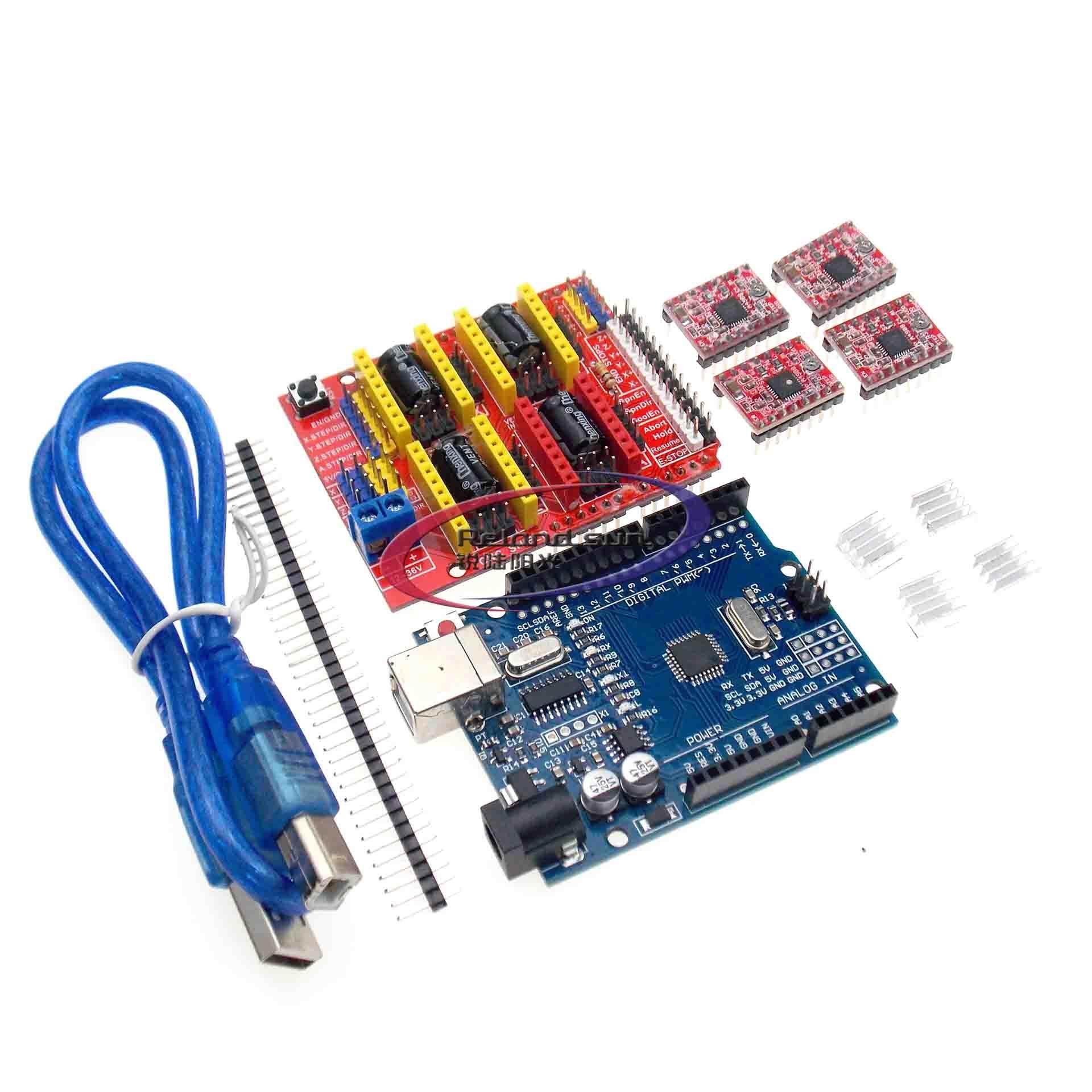 Máy Khắc CNC Shield V3 Máy In 3D + 4 Bảng Mạch Mở Rộng Trình Điều Khiển A4988/DRV8825/AT2100 Cho Arduino + UNO R3 Với Cáp USB