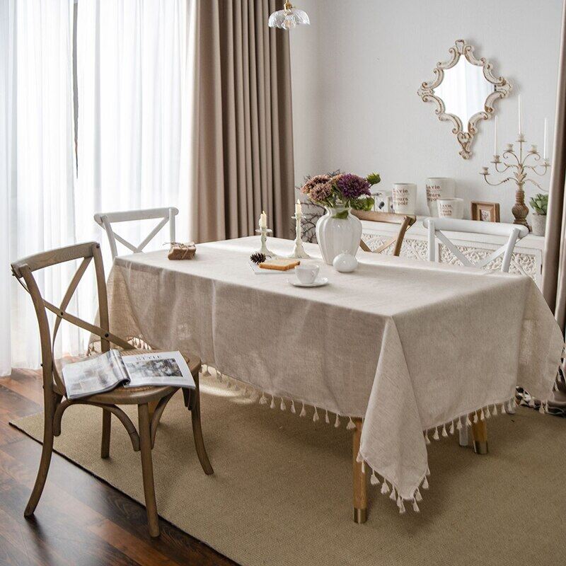 Tablecloth Cotton and Linen Tapete Rectangular Tablecloth for Table Table Tassel Table Cover Simple Retro Japanese Tablecloth