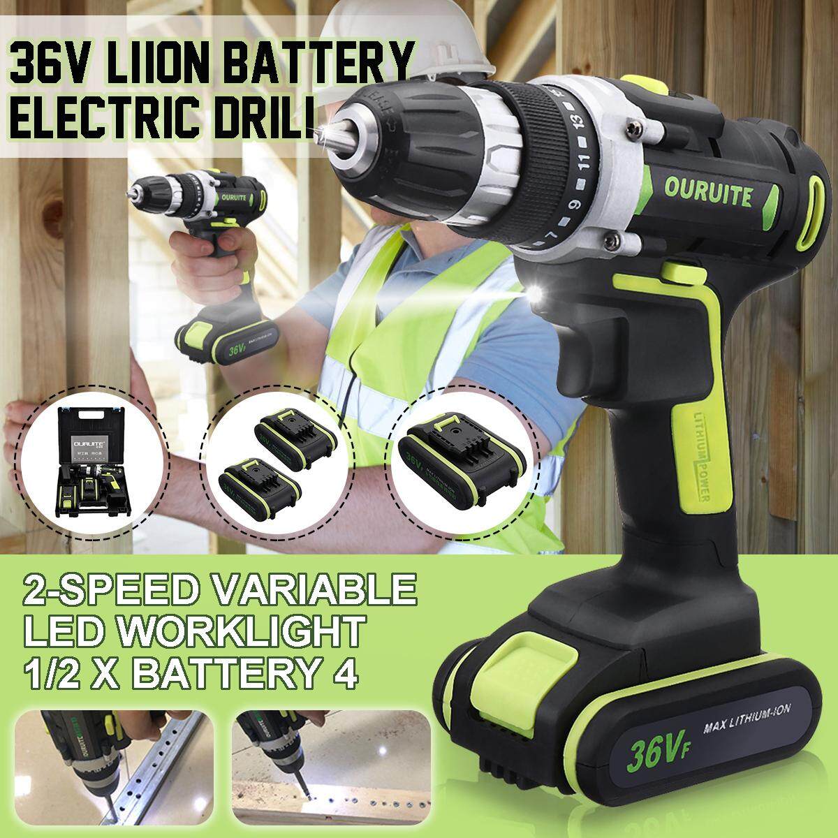 48V Cordless Drill Driver 50Nm 5000mAh Dual Li-Ion Battery 2-Speed Screwdriver