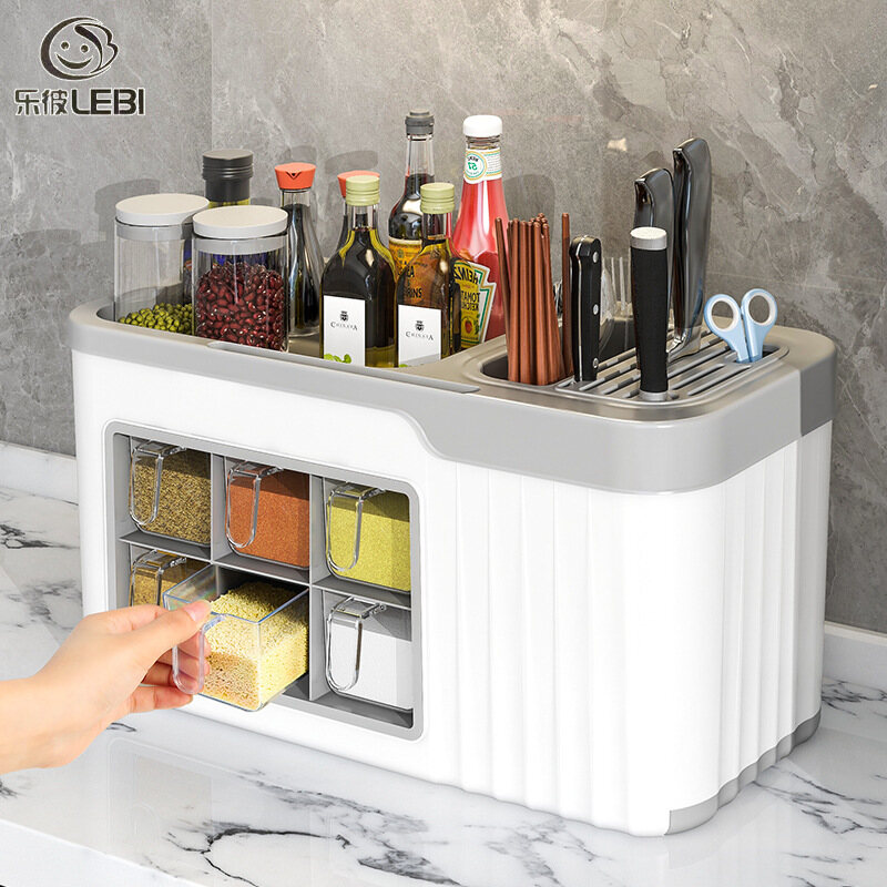 LEBI Kệ Bếp Hộp Gia Vị, Đũa Đa Năng, Dụng Cụ Giữ Dao, Chai Gia Vị Và Hộp Đựng Jar, Kết Hợp Giá Lưu Trữ Với Nắp