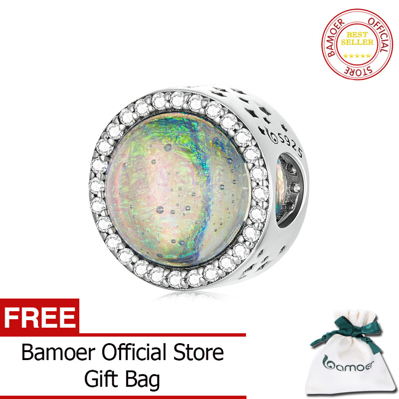 BAMOER Vintage 925 Sterling Silver Round Gorgeous Charm Bead For DIY Making Bracelet Women Statement Fashion Jewelry BSC569