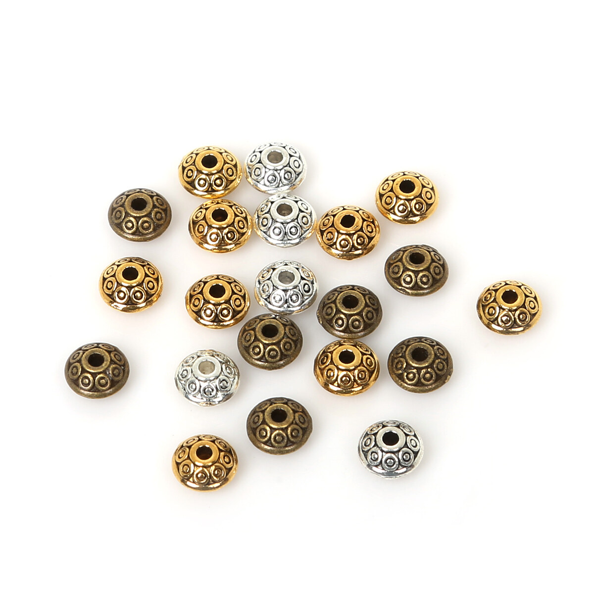 50Pcs Antique Gold Silver Color Alloy Charms Beads Flat Oval Round Spacer Beads For Jewelry Making Diy Bracelets Necklace Findings Accessories
