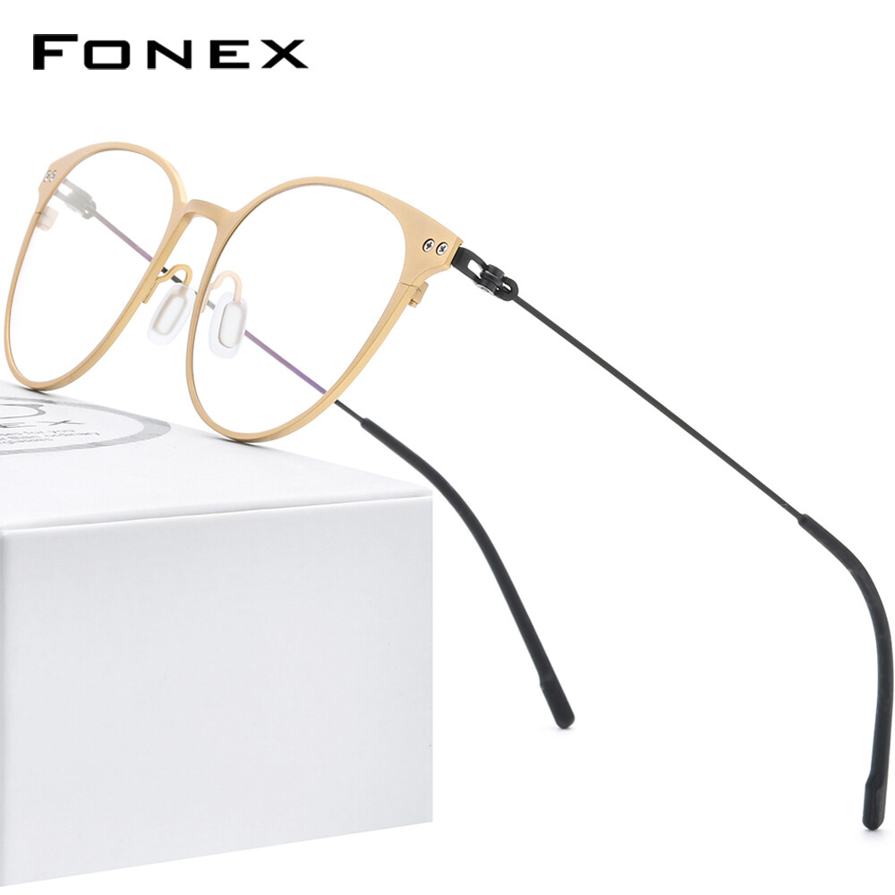 FONEX Pure Titanium Glasses for Women and Men Vintage Round Optical Eyeglass Frame 2020 New Teenager Korean Style Aesthetic Stylish Screwless Eyewear 8533