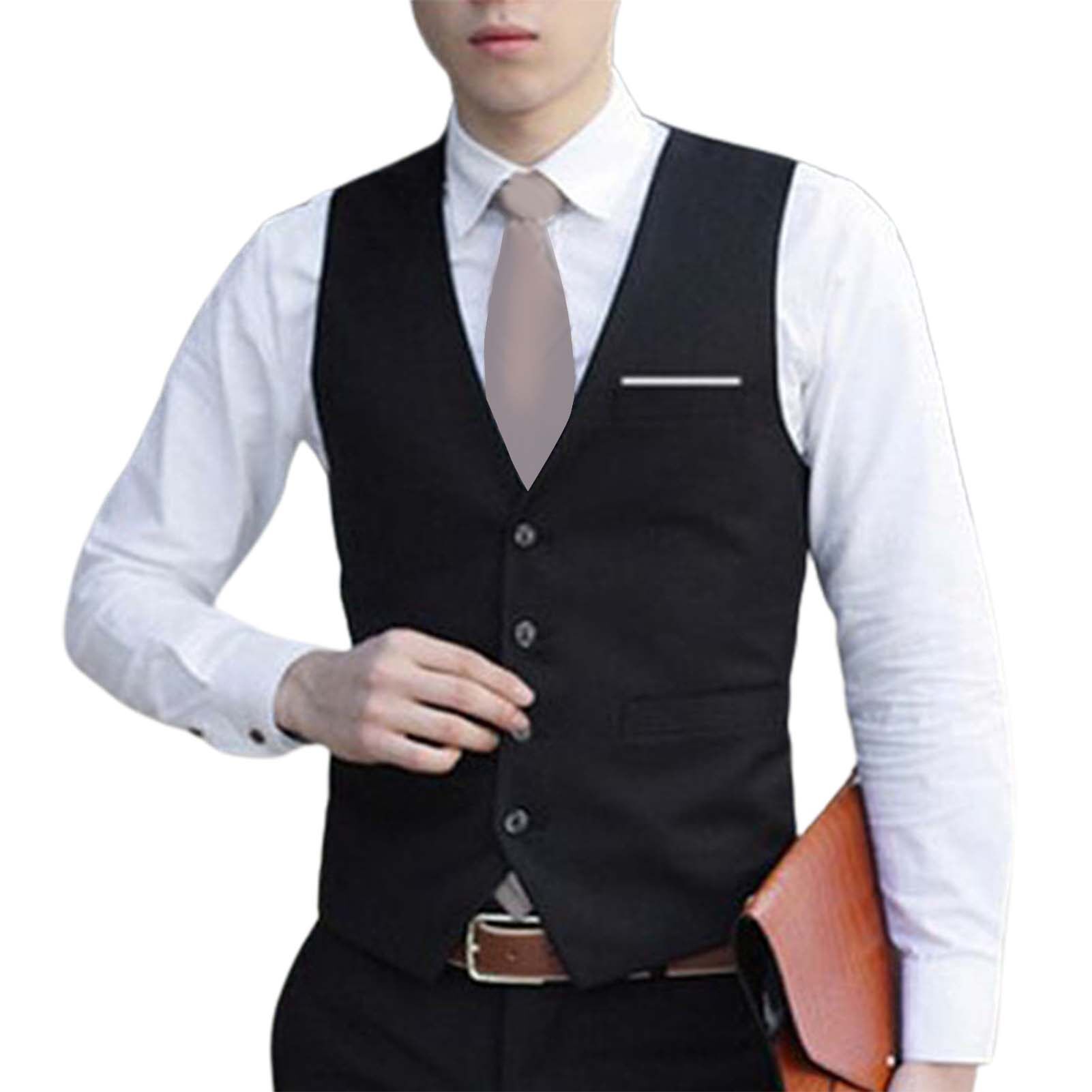wenchengbo®Men Waistcoat Solid Color Slim Single-breasted Formal Spring Vest for Work