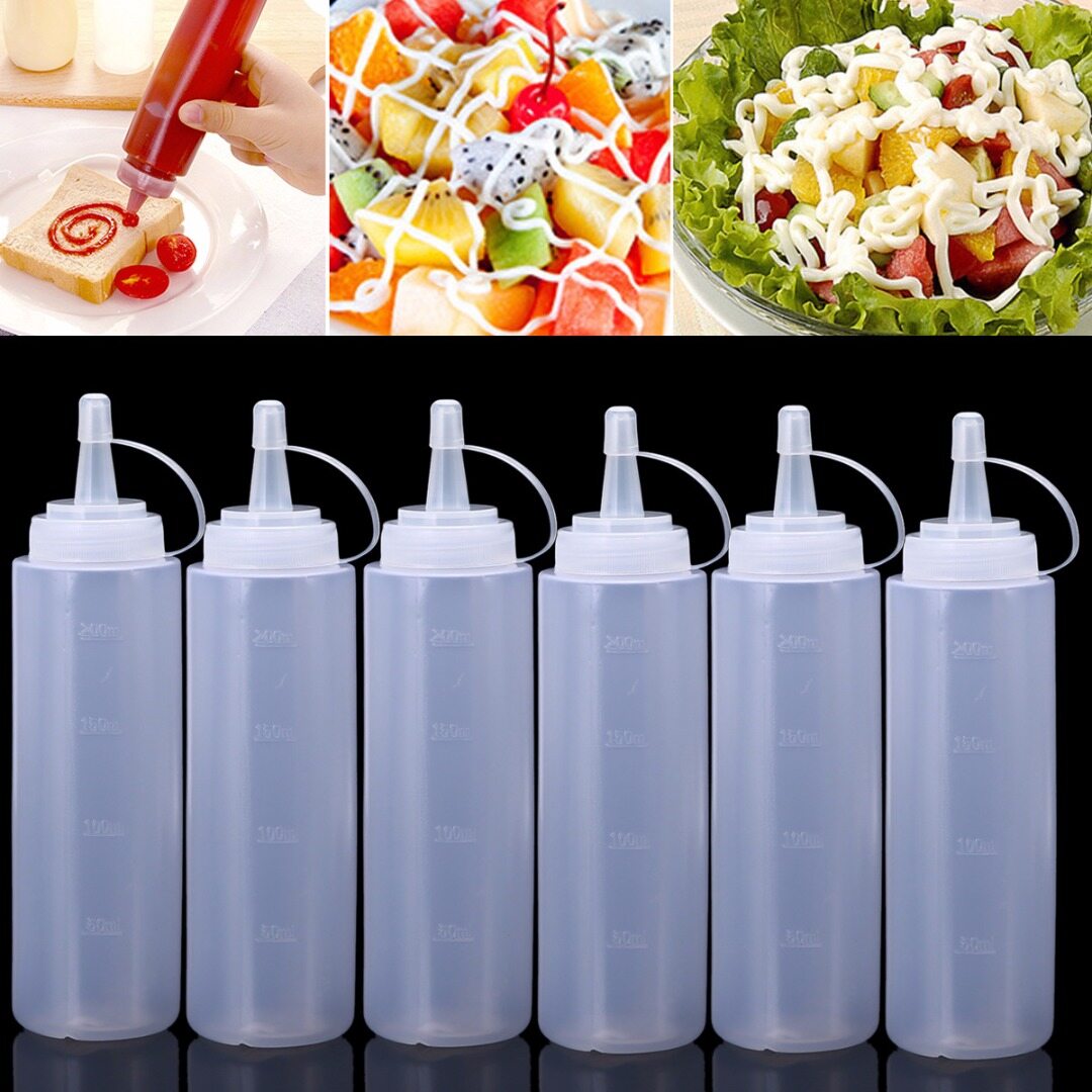 BOKALI 6pcs Kitchen Transparent Plastic Squeeze Bottle Mustard Ketchup Dispenser Tube