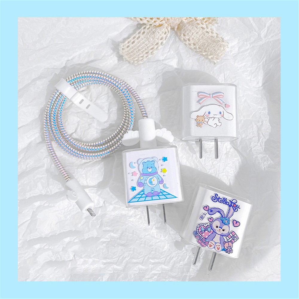 【Charging Đầu Bảo Vệ Bìa + Cáp Cover】 2 Cái/bộ Cáp Trong Suốt Phụ Kiện 18W 20 W USB Sạc Cắm Bảo Vệ Cáp Xoắn Ốc USB Cáp Dòng Thiết Lập Bảo Vệ