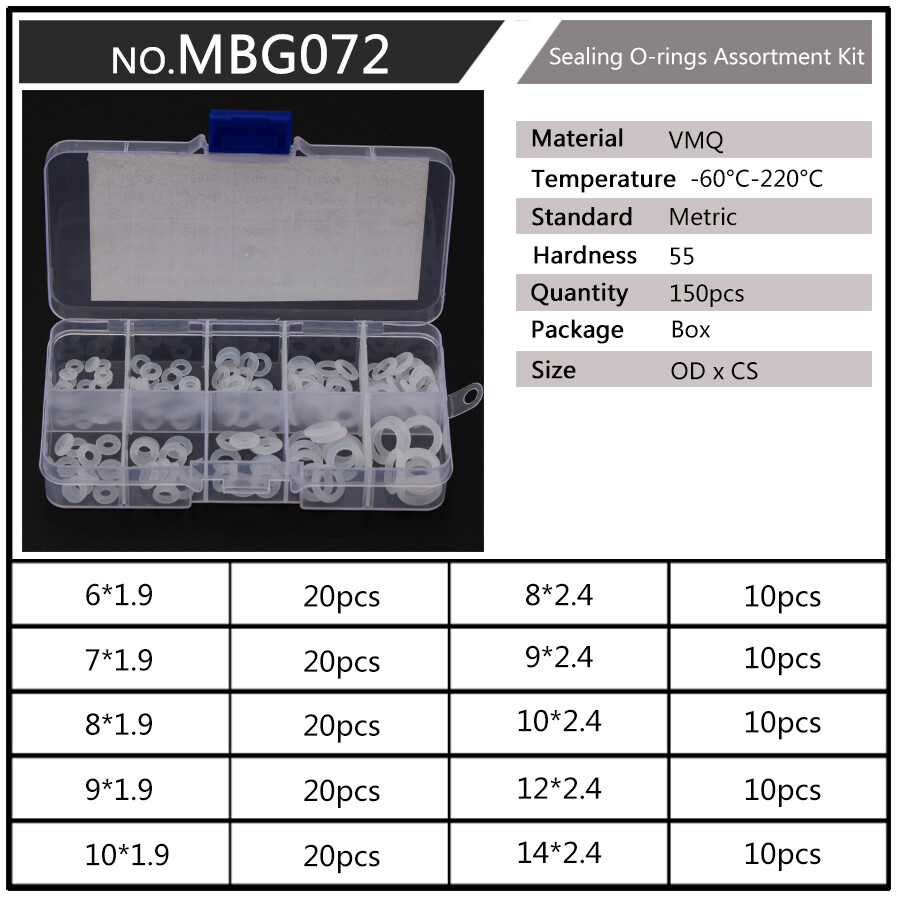 Ready Stock DIY Tool Box Set 10 Sizes Oring Outer Diameter 6mm-20mm CS Thickness 1mm 1.5mm 1.9mm 2.4mm Red White Silicone VMQ Soft Round PCP O Ring Oring Durable Sealing O-Ring