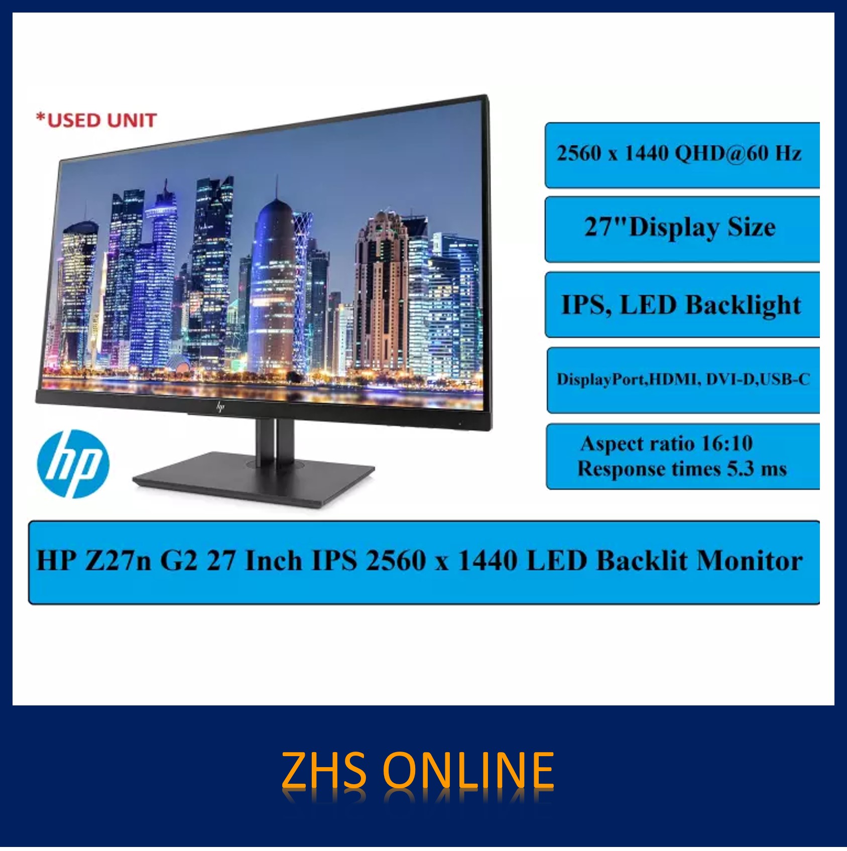 HP Z27n G2 27-inch IPS LED Backlit Monitor QHD 2560 x 1440 DisplayPort,  USB, DVI, HDMI | Lazada
