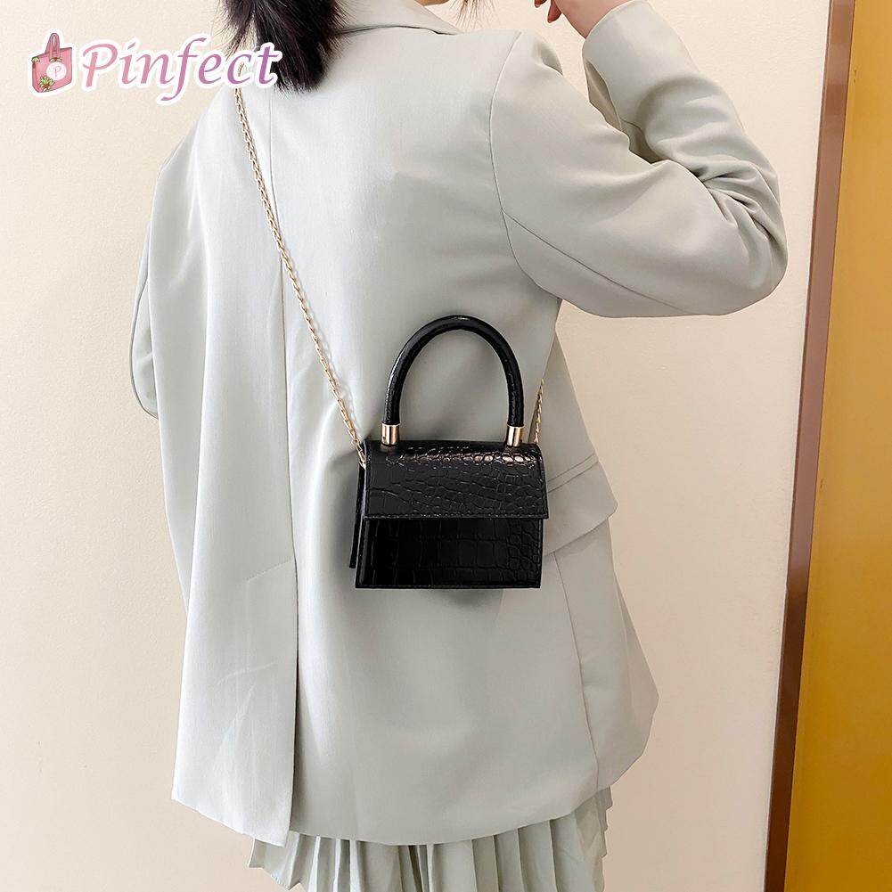 [Pinfect] Fashion Women Vintage Casual Crossbody Shoulder Bag Women PU Leather Portable Mini Handle Totes Purse Small Ladies Solid Color Chain Messenger Pouch