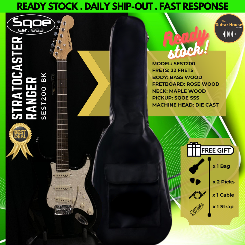 Sqoe SEST200 Stratocaster Ranger Electric Guitar - Black With Free Gifts (SEST200) (SEST-200) Malaysia
