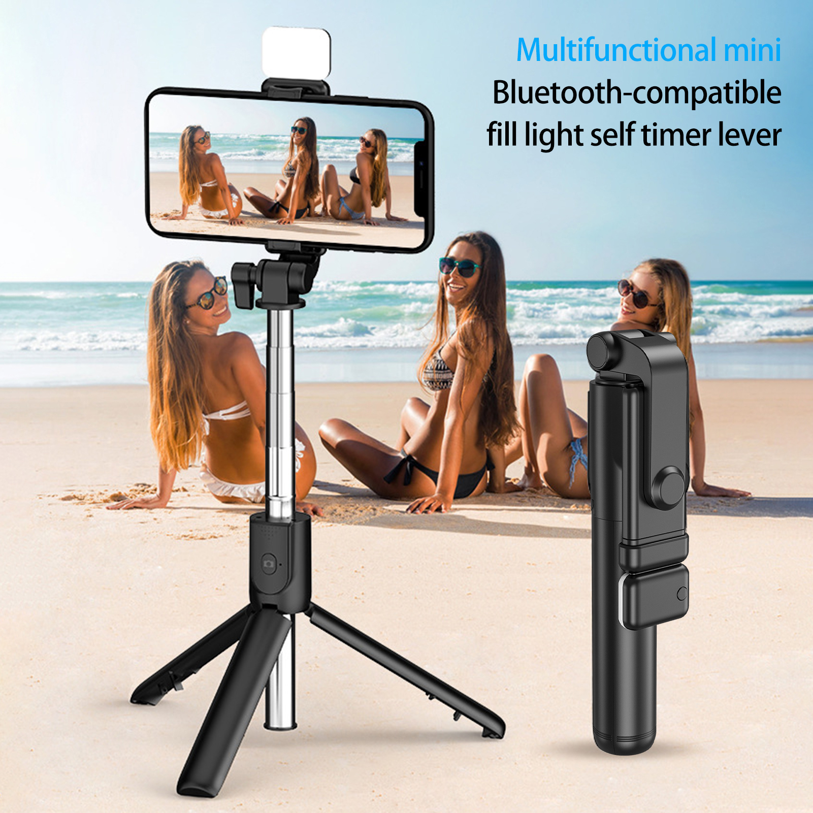 Large Storage Selfie Stick Retractable Multifunctional Remote Control Universal Handsfree Beauty Fill Light Portable Wireless Bluetooth-compatible Cell Phone Selfie Tripod for Photography Selfie Stick Tripod