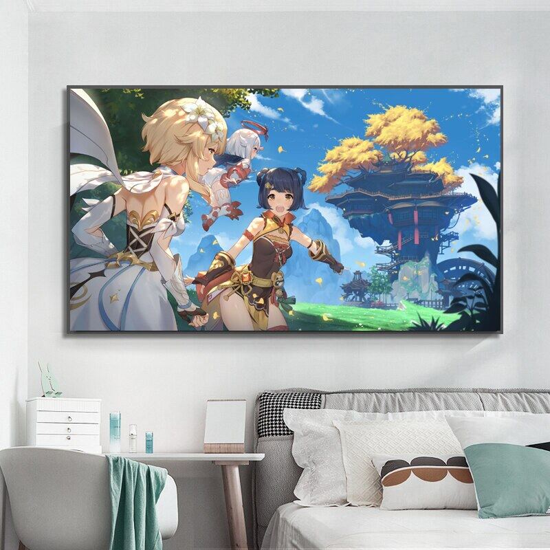 Poster & Printing Genshin Impact Game, Anime Painting Grils, Wall Art