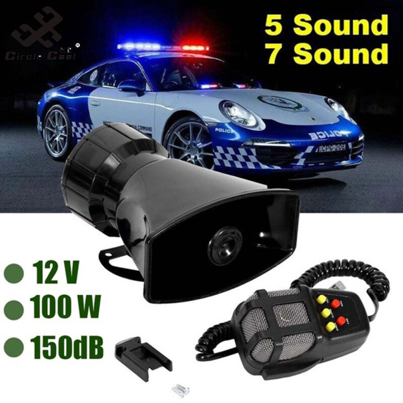 Circle Cool 7-Sound Loud Car Warning Alarm Police Fire Siren Air Horn PA Speaker 12V 100W