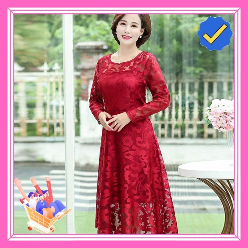 ♞♙ The new middle-aged mother wealthy woman in the black lace dress pretty woman 2022 summer high long skirt