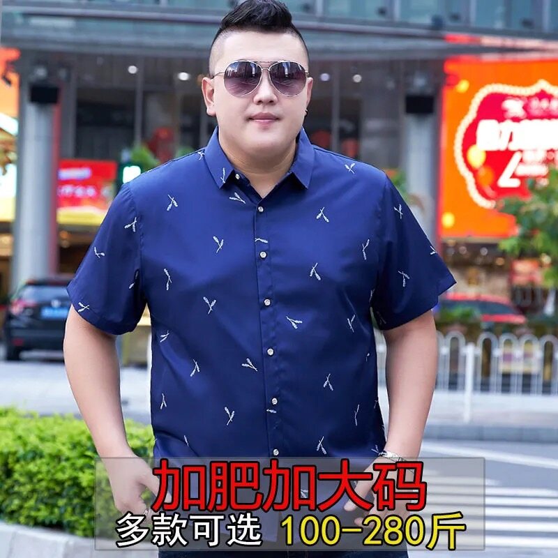 【M-7XL】130KG Can Wear Large Fat Oversize Big Plus Size Mens Print Short Sleeve Shirt High Quality Loose Fashion Casual Top For Men Summer