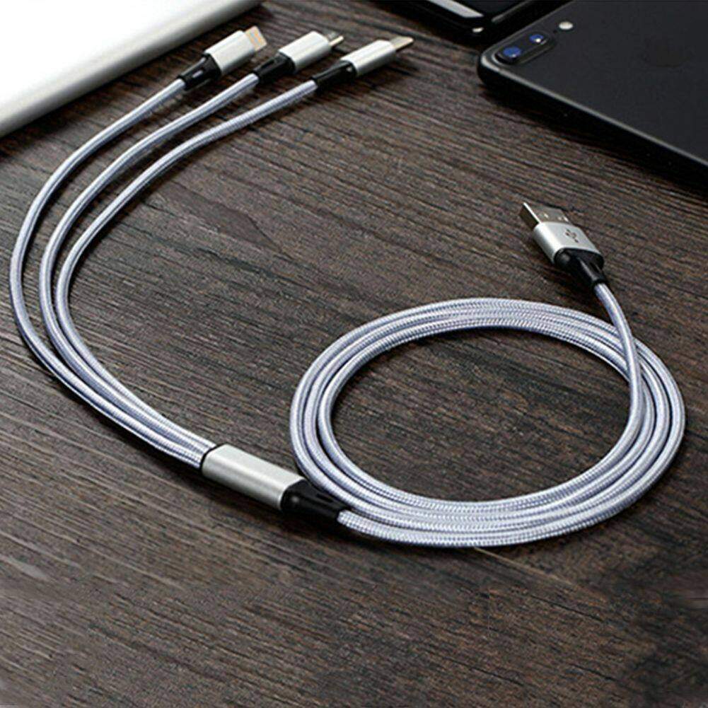 【Alien Data】3 in 1 Durable Nylon Braided USB Fast Charging Cable Micro USB Type C Lightning For Huawei Xiaomi Samsung IOS Phone Android Mobile For Charge only