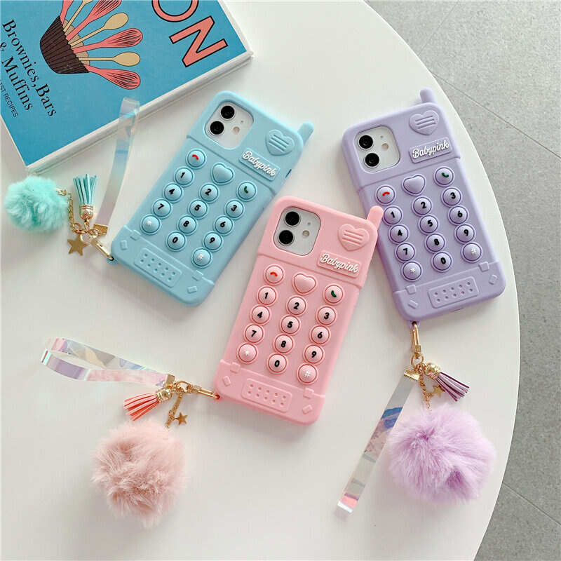 Colorful Retro Digital Button Happy Decompression Mobile Case for IPhone 14 Pro Max 13 Pro 14 12 Pro 11 Pro Max Soft Silicone Cover With Exquisite Pendant
