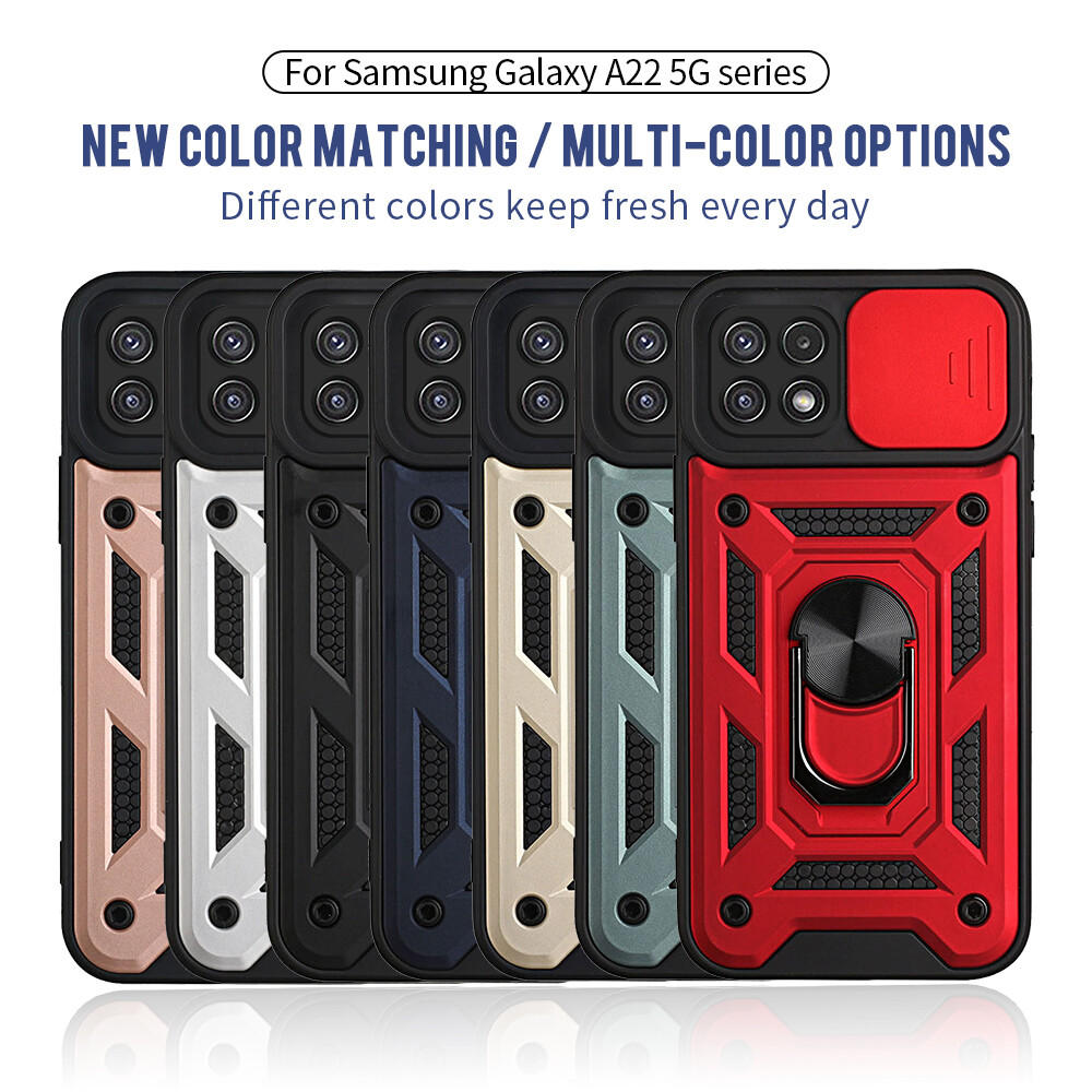 For Samsung Galaxy A22 A12 A42 5G Ring Stand Push Pull Camera Protect Case For Samsung Galaxy A12 A22 4G A42 M12 Car Magnetic Stand Ring Armor Shockproof Coque For samsung a22 a12 a42 m12