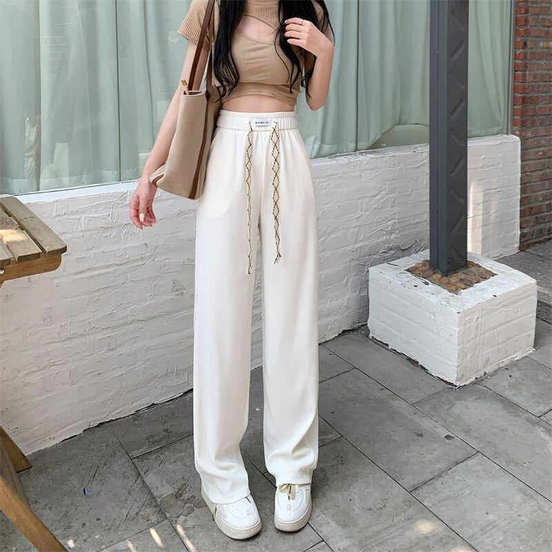 Laz Nigori 2024 Black straight hanging sense casual pants women show thin high waist small man thick leg meat cover loose wide leg pants