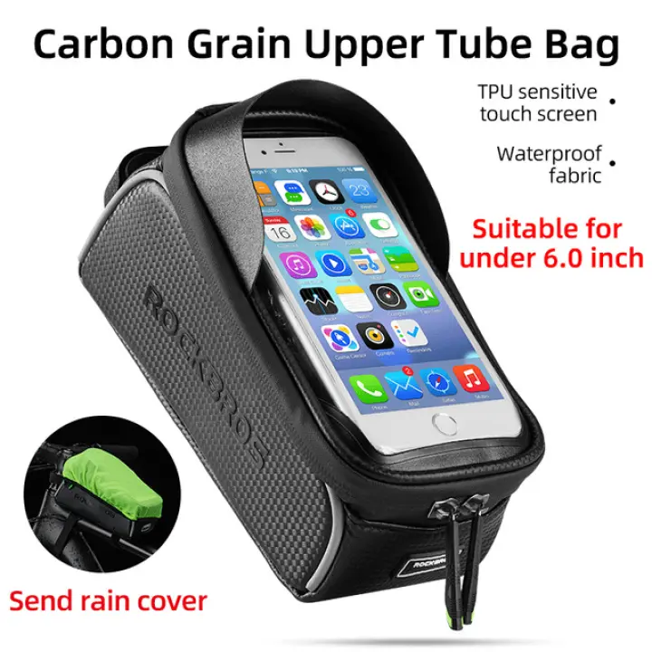 ROCKBROS Waterproof Relective Front Tube Cycling  6.0/' Touch Screen Frame Bag