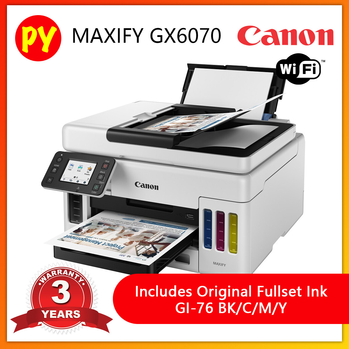 Canon Maxify Gx6070 Print Scan Copy Wifi Gx 6070 Refillable Ink Tank Printer Using Ink Gi 6264