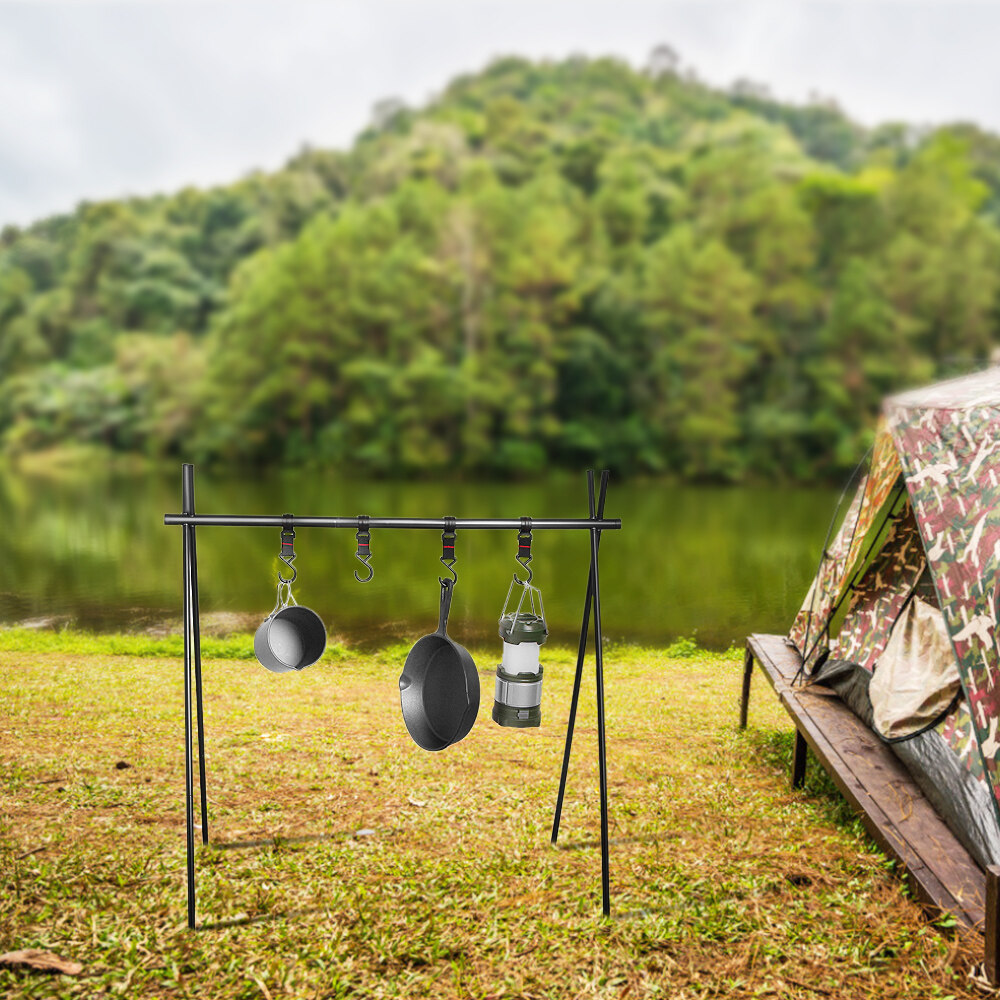 TOMSHOO Outdoor Cookware Hanging Rack Triangular Pot Pan Camping Light