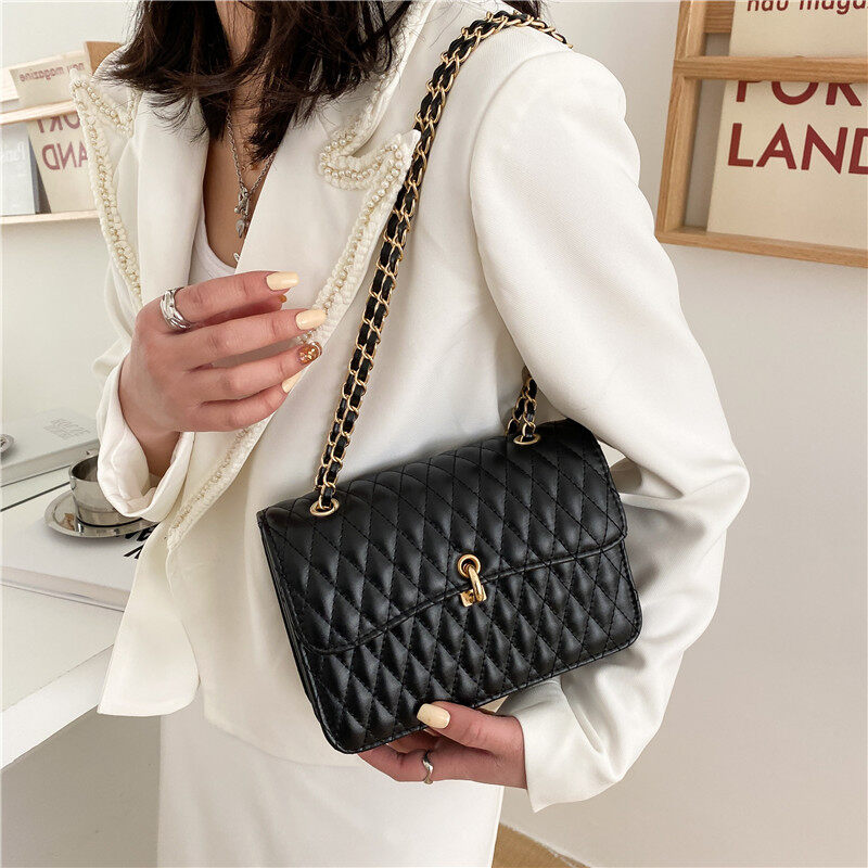 IELGY women's chain shoulder strap rhombus diagonal simple shoulder bag