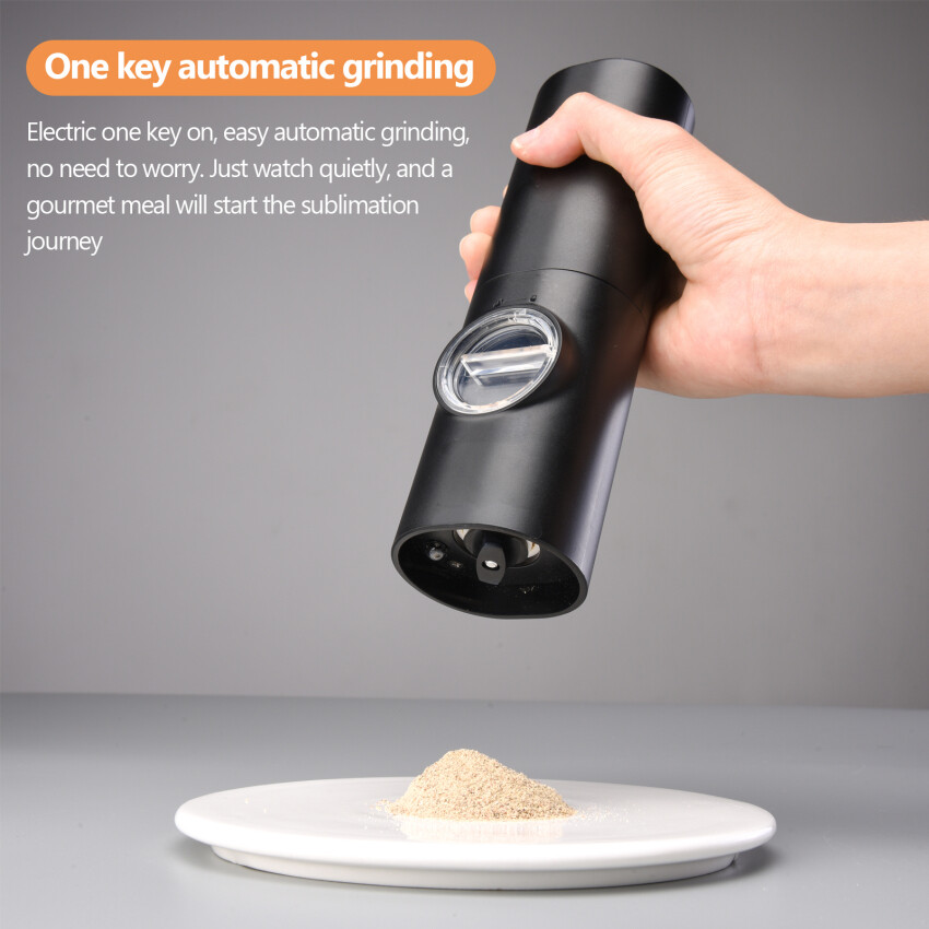 Electric Pepper Grinder, Battery Operated Salt Grinder, Automatic Pepper Mill, One-hand Button Control, Adjustable Coarseness, Black Peppercorn Grinder Refillable, Battery Not Included