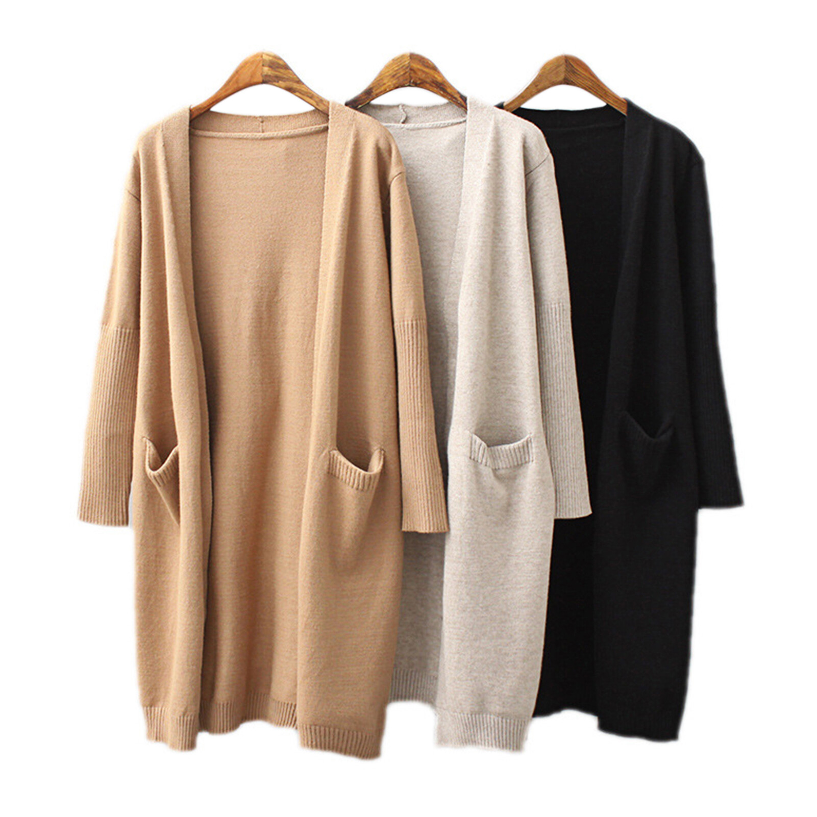 Women Sweater Coat Solid Color Long Sleeves Soft Warm Thick Elastic Cardigan Patch Pockets Loose Winter Sweater Jacket for Daily Wear Sweater Jacket Thick