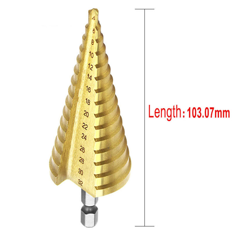 [Ready Stock] KIPRUN 4-32mm HSS Titanium Coated Step Universal Drill Bit Set, 4-32mm HSS Titanium Coated Step Drill Bit Drilling Power Tools for Metal High Speed Steel Wood Hole Cutter Cone Drill